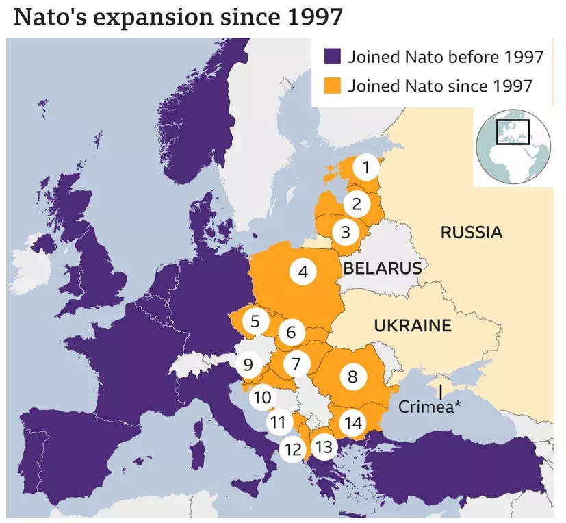 Расширение НАТО после развала СССР / Карта Би-Би-Си