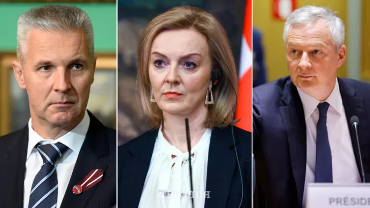 Артис Пабрикс, Лиз Трасс, Брюно Ле Мэр (слева направо). Фото: коллаж "Сегодня"